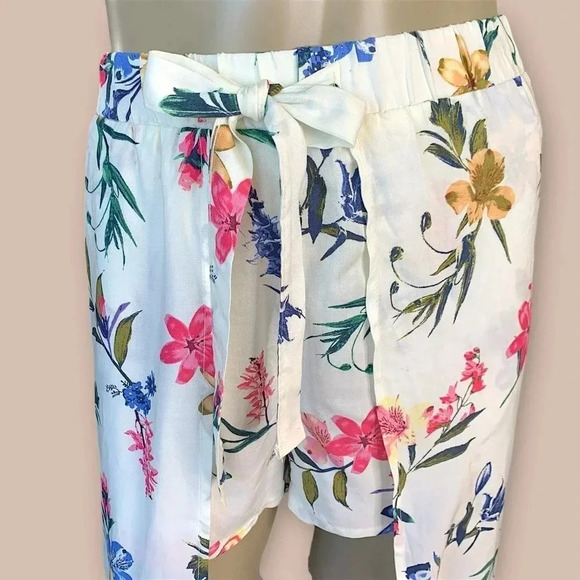 Joe B Tropical Romper Shorts Overlay Open Maxi Skirt Size L Tie Waist Pull On - Picture 6 of 16